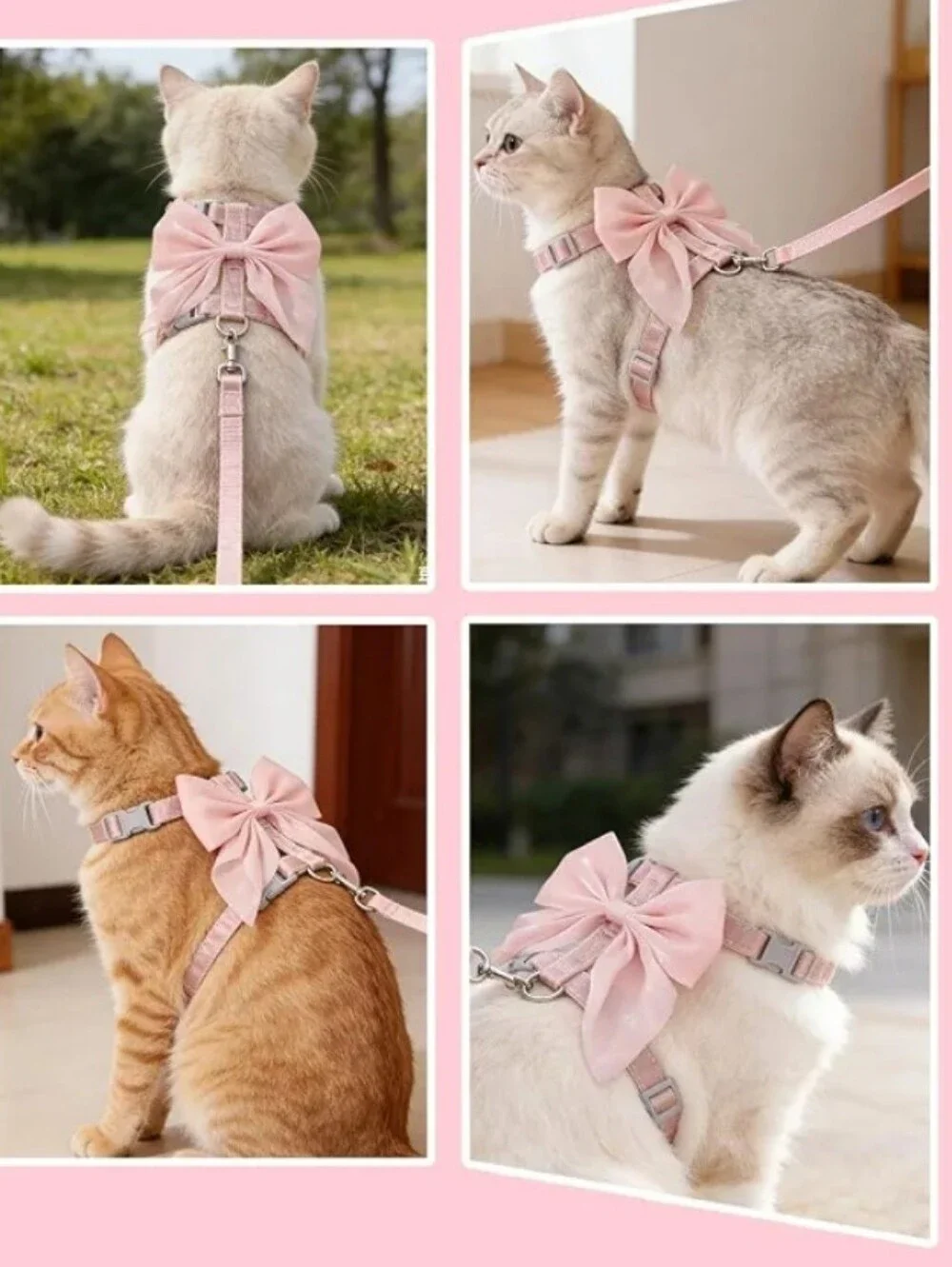 Small Pet Harness and Leash with Bow Adjustable Straps Cat
